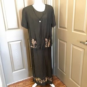 KVM Jasmine Size Large Black Giraffe Boho Gypsy Lagenlook African Maxi Dress